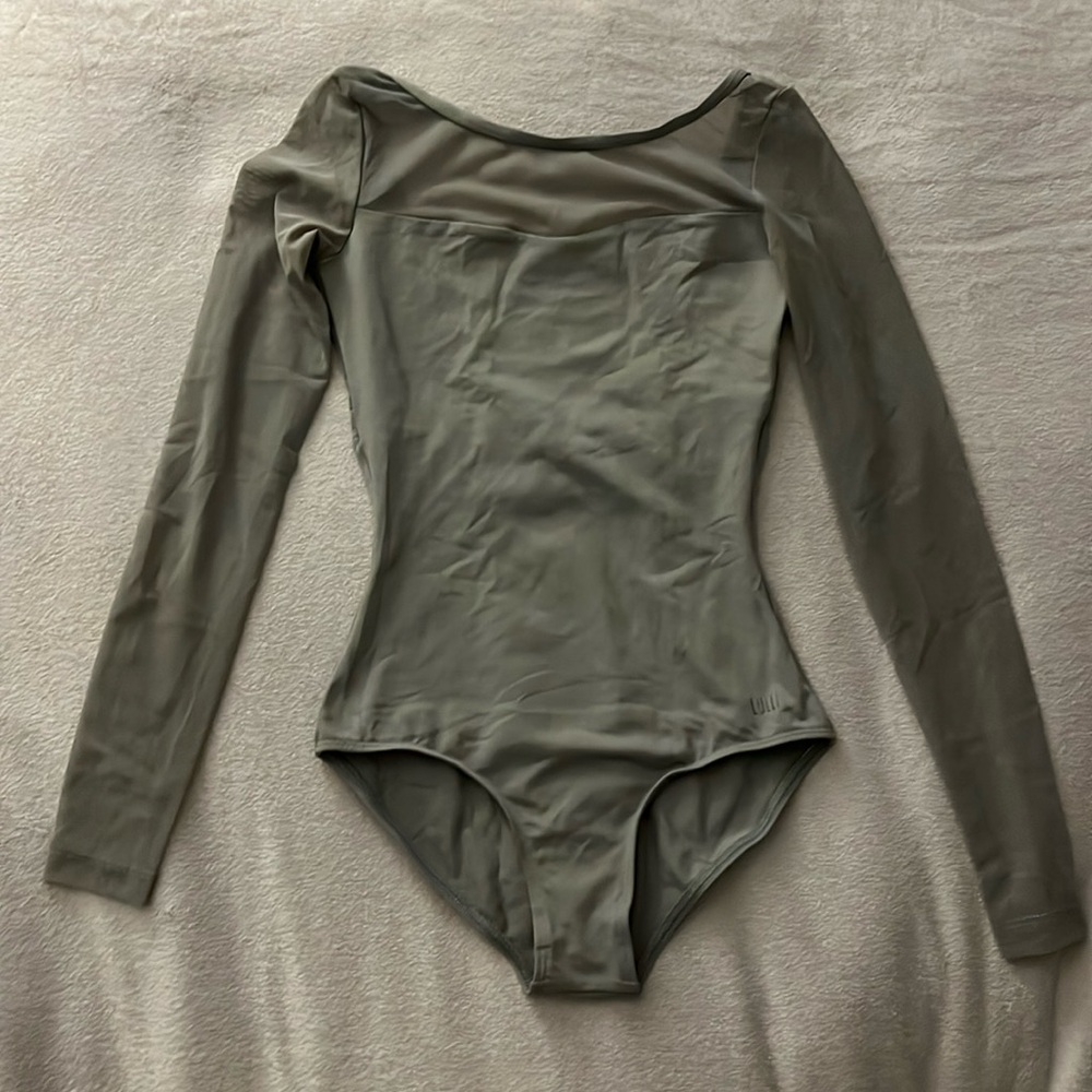 Lulli gray long sleeve mesh leotard adult XS
